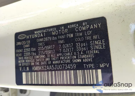 2018 Hyundai Kona Sel z USA, uszkodzony, nr VIN KM8K62AA5JU073459